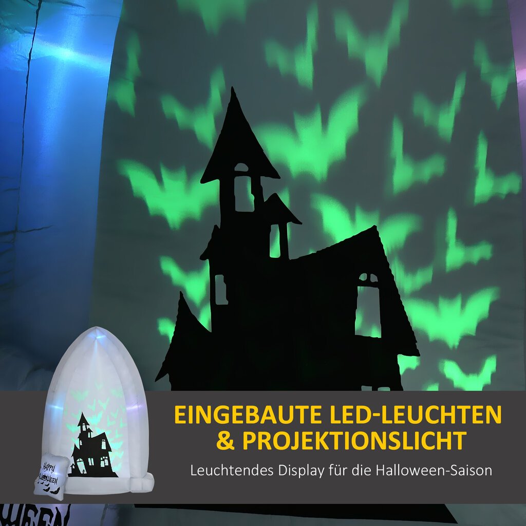 HOMCOM 210cm hauakivi Halloweeni kaunistus Täispuhutav hauakivi LED valguse projektsiooniga ja puhuriga Täispuhutav Halloweeni kaunistus IP44 Veekindel цена и информация | Peokaunistused | kaup24.ee