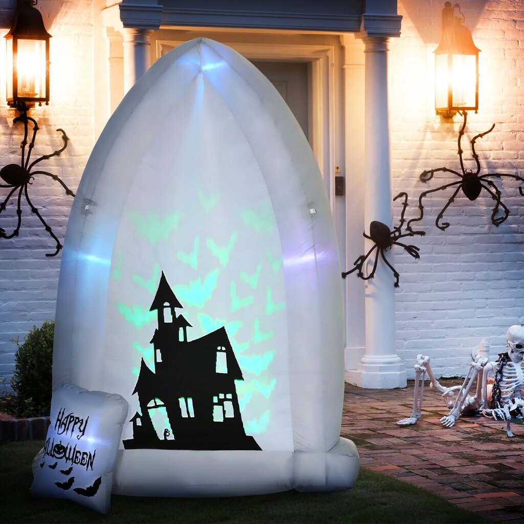 HOMCOM 210cm hauakivi Halloweeni kaunistus Täispuhutav hauakivi LED valguse projektsiooniga ja puhuriga Täispuhutav Halloweeni kaunistus IP44 Veekindel цена и информация | Peokaunistused | kaup24.ee