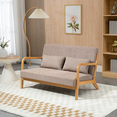 HOMCOM 2-istmeline diivan Loveseat kahe istekohaga, padjadega ja sametse välimusega kummipuust, helehall, 122 x 71 x 76 cm hind ja info | Diivanid ja diivanvoodid | kaup24.ee