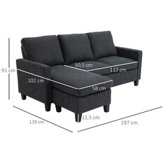 HOMCOM nurgadiivan kangast diivan nurgas diivan komplekt pööratav chaise longue L-kujuline tumehall 197x139x91cm hind ja info | Diivanid ja diivanvoodid | kaup24.ee