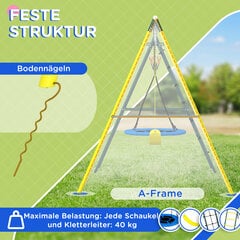 Outsunny laste kiigukomplekt 4 in 1 kiikeraam 2 kiigega, korvpalliväljak, ronimisredel, teras, kollane, 3-8 aastastele hind ja info | Liumäed, Pikleri kolmnurgad | kaup24.ee