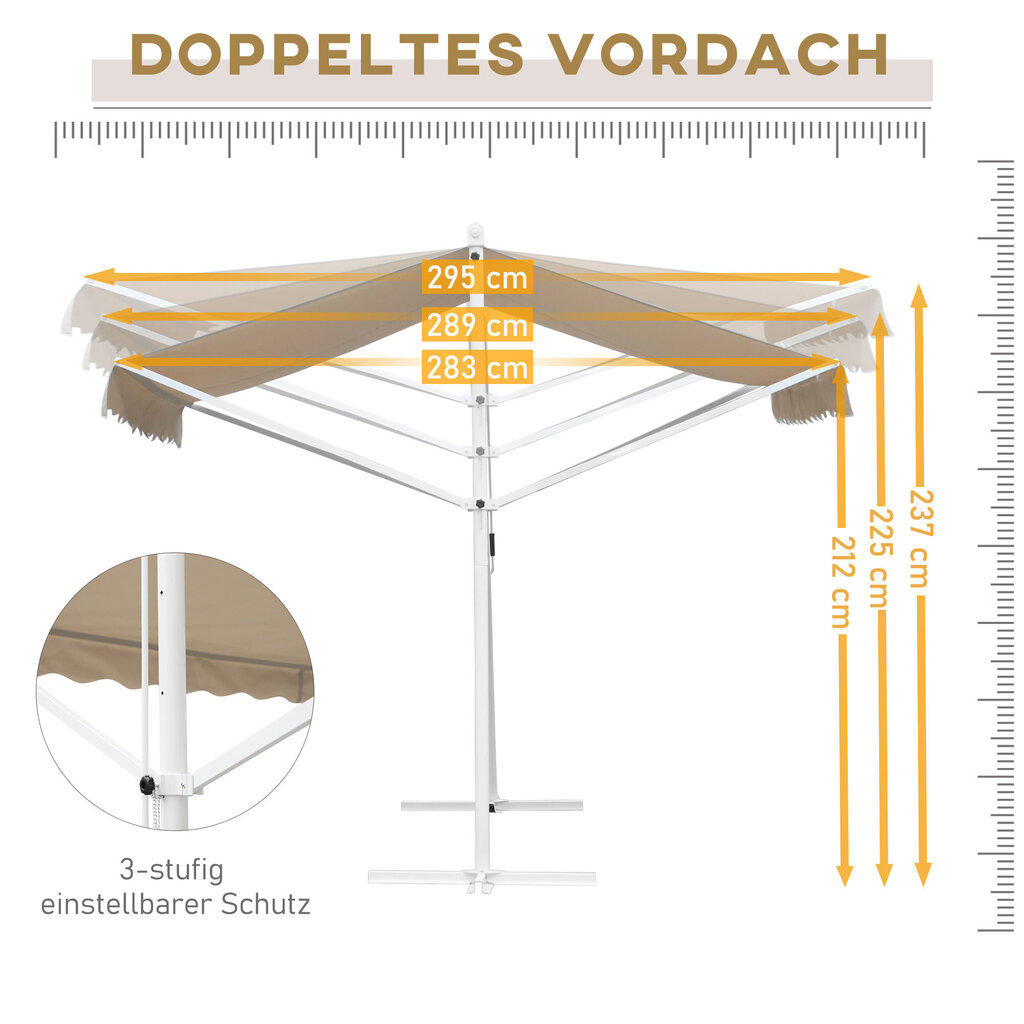 Outsunny Seisev markiis Aia markiis koos kokkuklapitava käe vändaga terrass beež 3x3m hind ja info | Päikesevarjud, markiisid ja alused | kaup24.ee