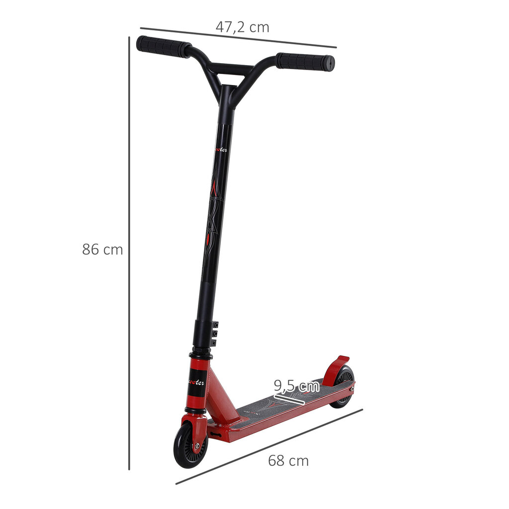 HOMCOM Pro stunt scooter pedaaliga roller freestyle trikkide tegemiseks, 100mm PU rattad, lastele ja täiskasvanutele, alumiinium, punane цена и информация | Tõukerattad | kaup24.ee