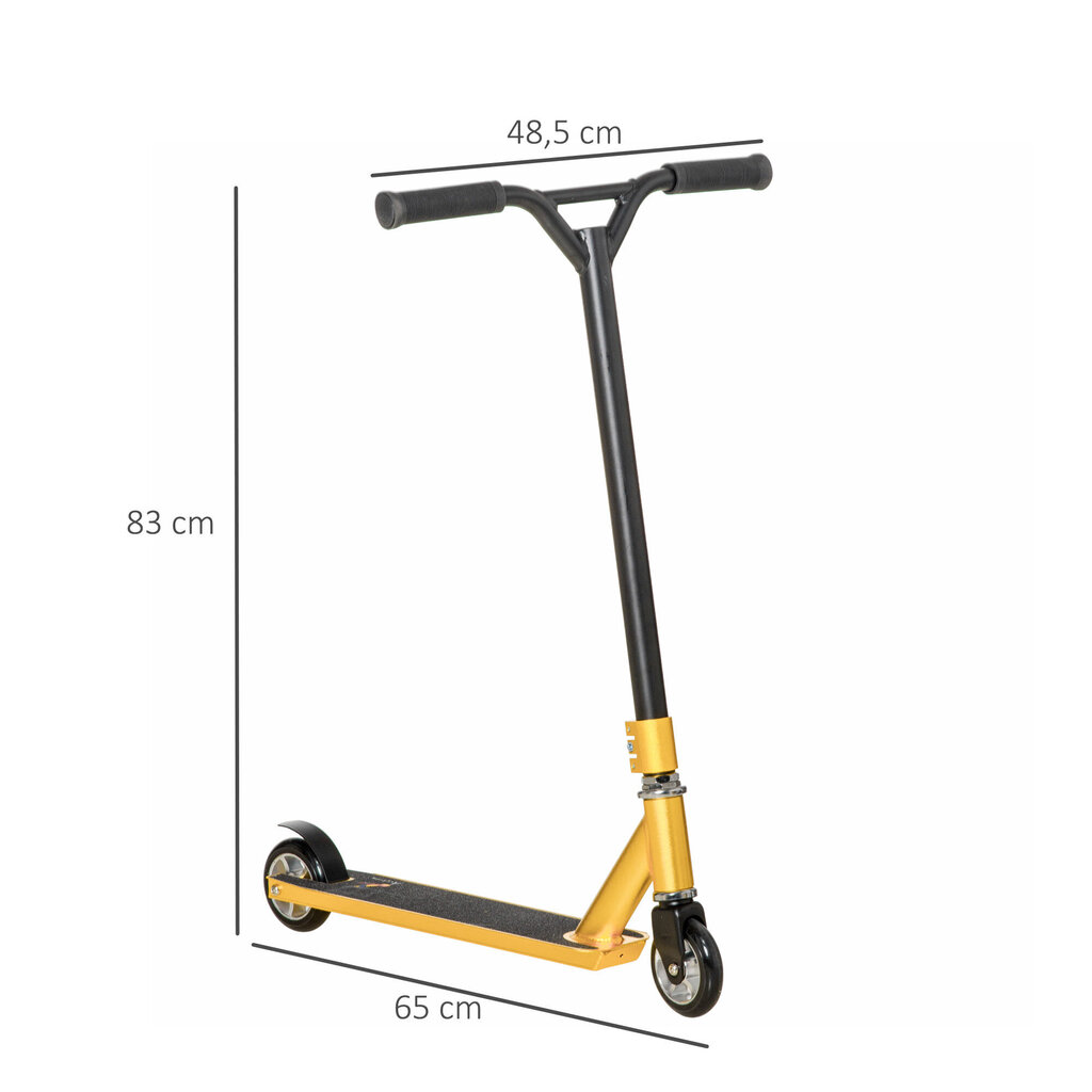 HOMCOM stunt scooter kick scooter trikkide tegemiseks, kummist käepidemetega &amp; tagaratta piduriga, 360° roolis, kuldne, 65x48.5x83cm, alates 14-aastastest hind ja info | Tõukerattad | kaup24.ee