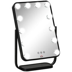 HOMCOM Hollywoodi meigipeegel Meigipeegel 12 dimmerdusega LED, 3 valgusvärvi, puutetundlik, 12W, 32.8x11x47.4cm, 32.8x11x47.4cm hind ja info | Peeglid | kaup24.ee