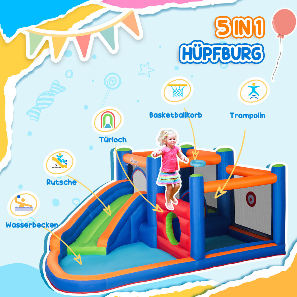 Outsunny Inflatable Bouncy Castle Veepark koos puhuriga Bouncy Castle koos vee slaidiga Korvpalli korvpalli karikas Inflatable Water Play Center alates 3 aastat batuuti hind ja info | Täispuhutavad veemänguasjad ja ujumistarbed | kaup24.ee