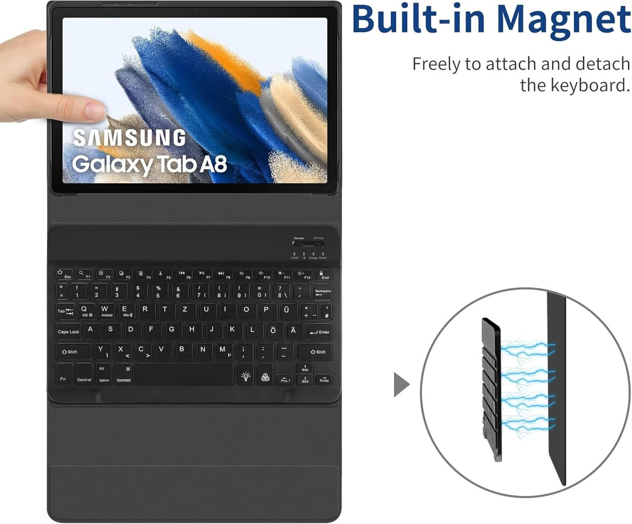 EasyAcc klaviatuuri ümbris, mis ühildub Samsung Galaxy Tab A8 (QWERTZ) hind ja info | Tahvelarvuti kaaned ja kotid | kaup24.ee