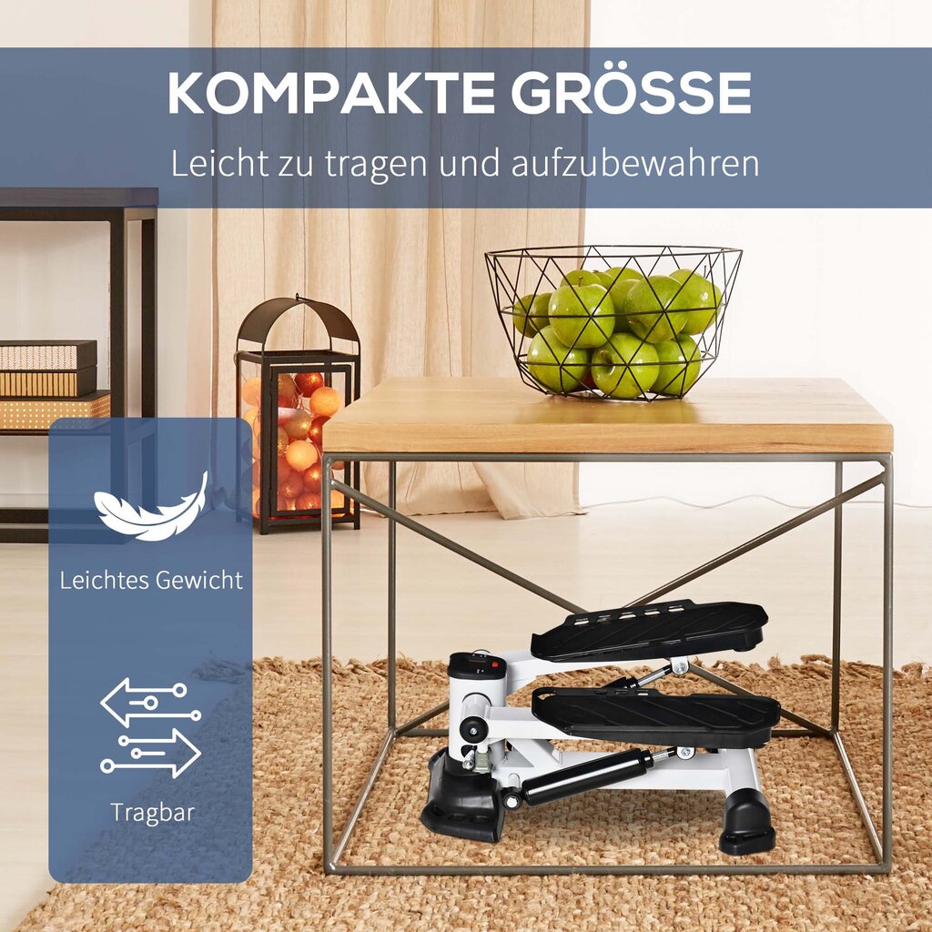 HOMCOM Mini Stepper Kompaktne minijalgratta jõumasin LCD ekraaniga, suured pedaalid, metall ja ABS, valge+must, 48x34x21cm hind ja info | Treeningkeskused | kaup24.ee