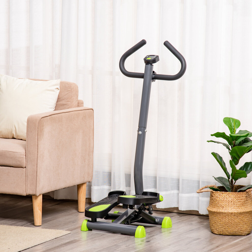 HOMCOM Hometrainer Stepper Fitness Swing Stepper LCD ekraaniga ja käepidemega kuni 100 kg teras ABS Hall+roheline 55 x 44 x 108 cm hind ja info | Treeningkeskused | kaup24.ee