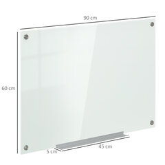 Vinsetto valge tahvel magnettahvel koos 4 pliiatsiga, 6 magnetiga, 1 käsn, riiul, seinale paigaldatav klaasist tahvel, 90x60cm hind ja info | Kirjatarbed | kaup24.ee