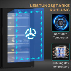 HOMCOM Veinikülmik, 65 L joogikülmik 24 pudelile, pudelikülmik, veinikülmik sisevalgustusega, 5-20°C, puutetundlik, must hind ja info | Veinikülmikud | kaup24.ee