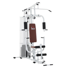 HOMCOM jõusaal Jõujaam Fitness station Multigym Fitness keskus Fitness seadmed koos raskustega Lat pull-down Leg curl Metall PU kunstnahk Valge 150 x 110 x 210 cm hind ja info | Treeningkeskused | kaup24.ee