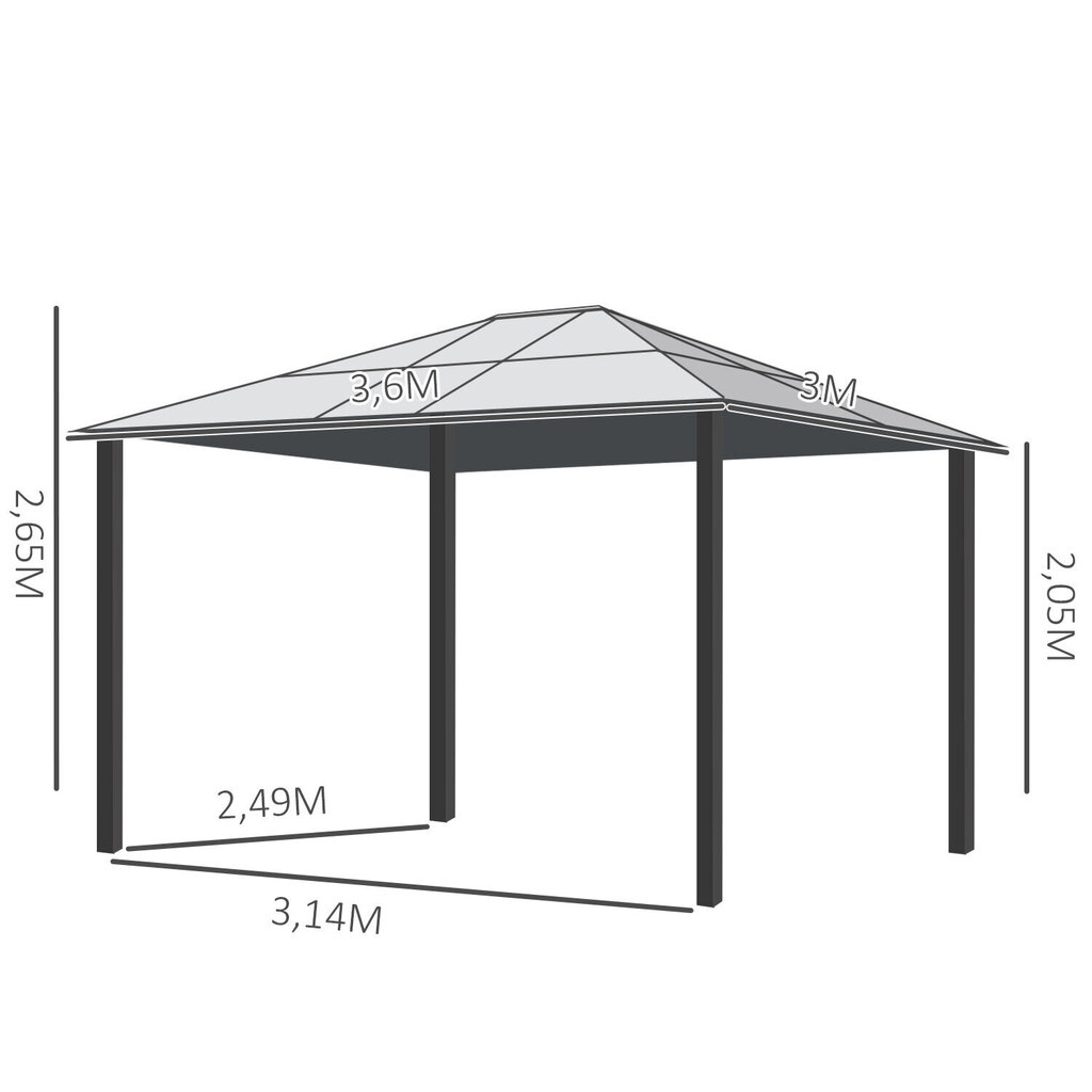 Outsunny luksuslik alumiiniumist peotelk aiamaja telk läbipaistva PC-katusega pruun+beež 300 x 360 x 265 cm цена и информация | Varikatused ja aiapaviljonid | kaup24.ee