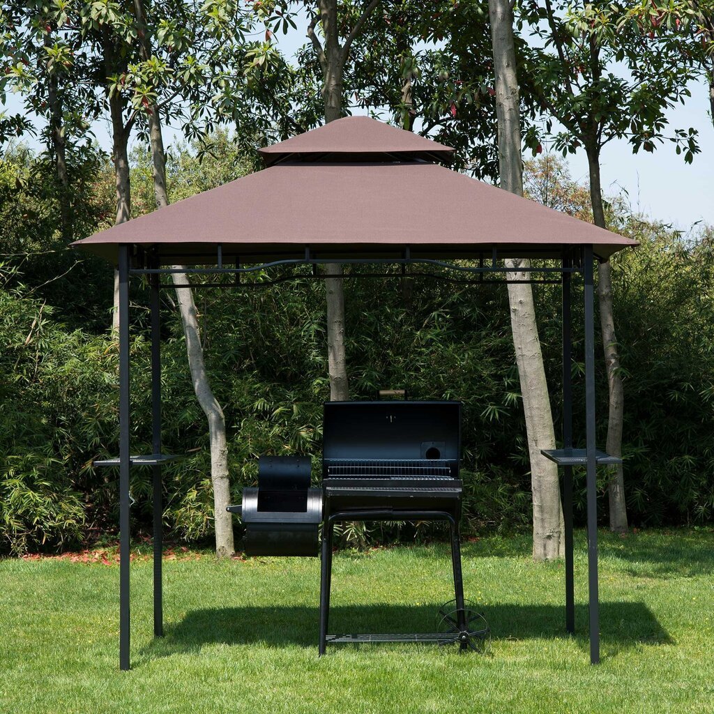 Outsunny grill telk aiamaja telk tulekindel topeltkatus kohvi pruun+must 245x148x252cm цена и информация | Varikatused ja aiapaviljonid | kaup24.ee