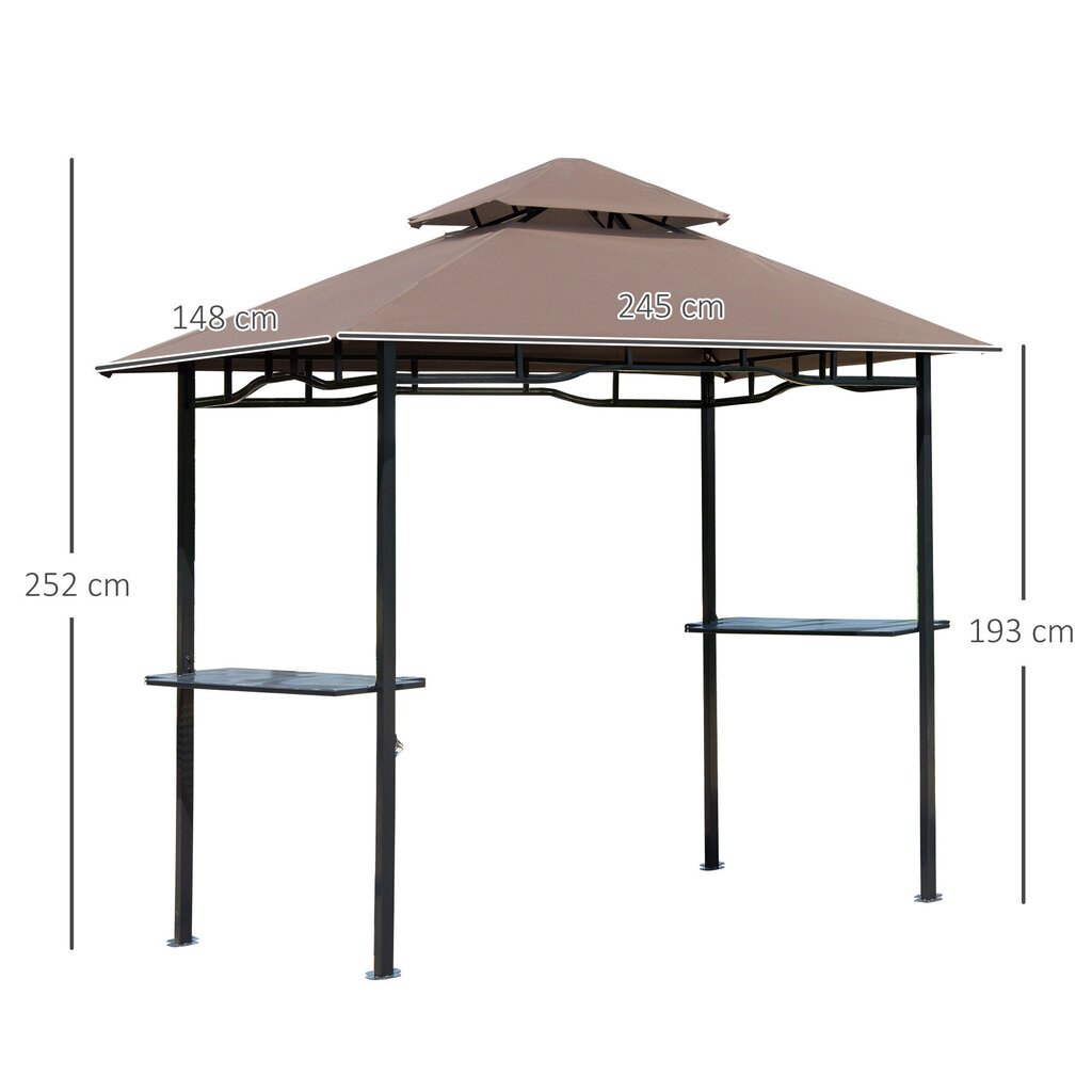 Outsunny grill telk aiamaja telk tulekindel topeltkatus kohvi pruun+must 245x148x252cm цена и информация | Varikatused ja aiapaviljonid | kaup24.ee