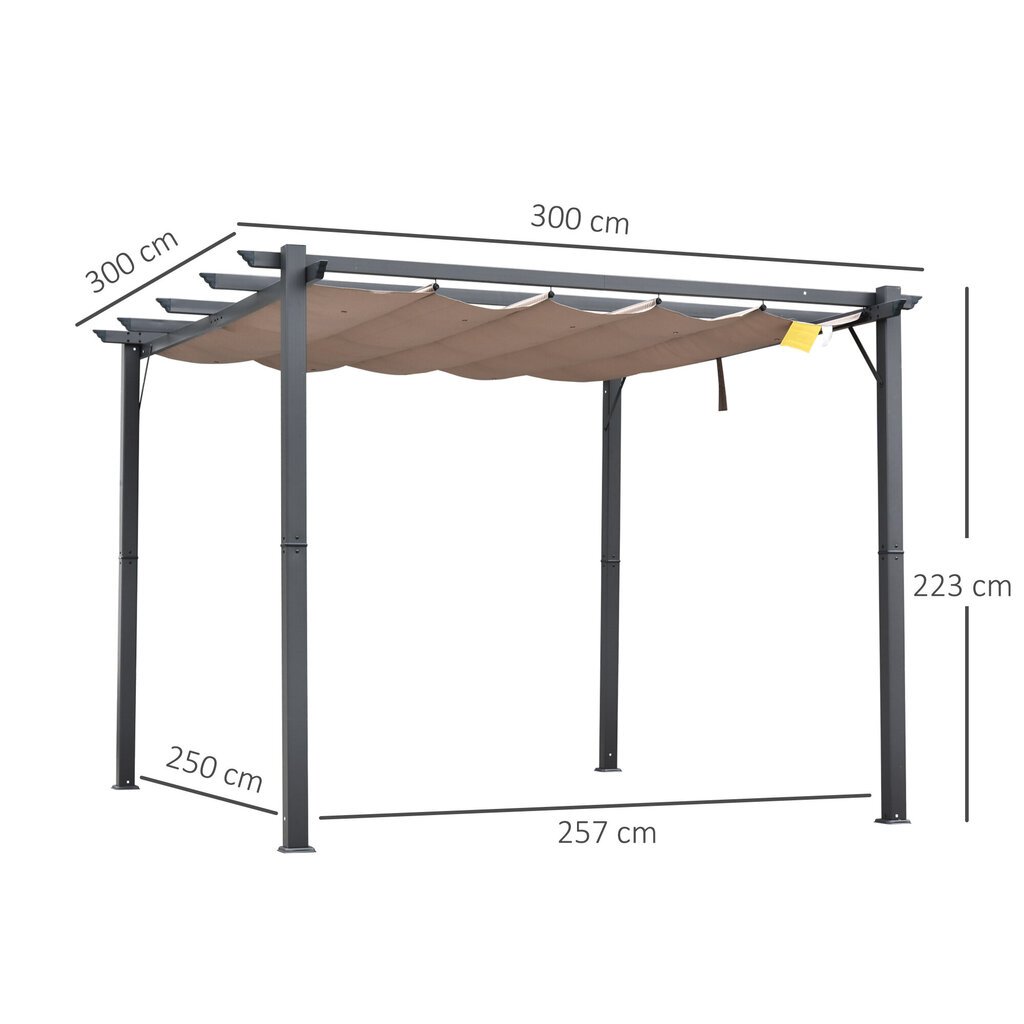 Outsunny pergola aiamaja katusepaviljon koos lükandkattega alumiiniumist söehall+kohvi pruun 3x3x2,23 m цена и информация | Varikatused ja aiapaviljonid | kaup24.ee