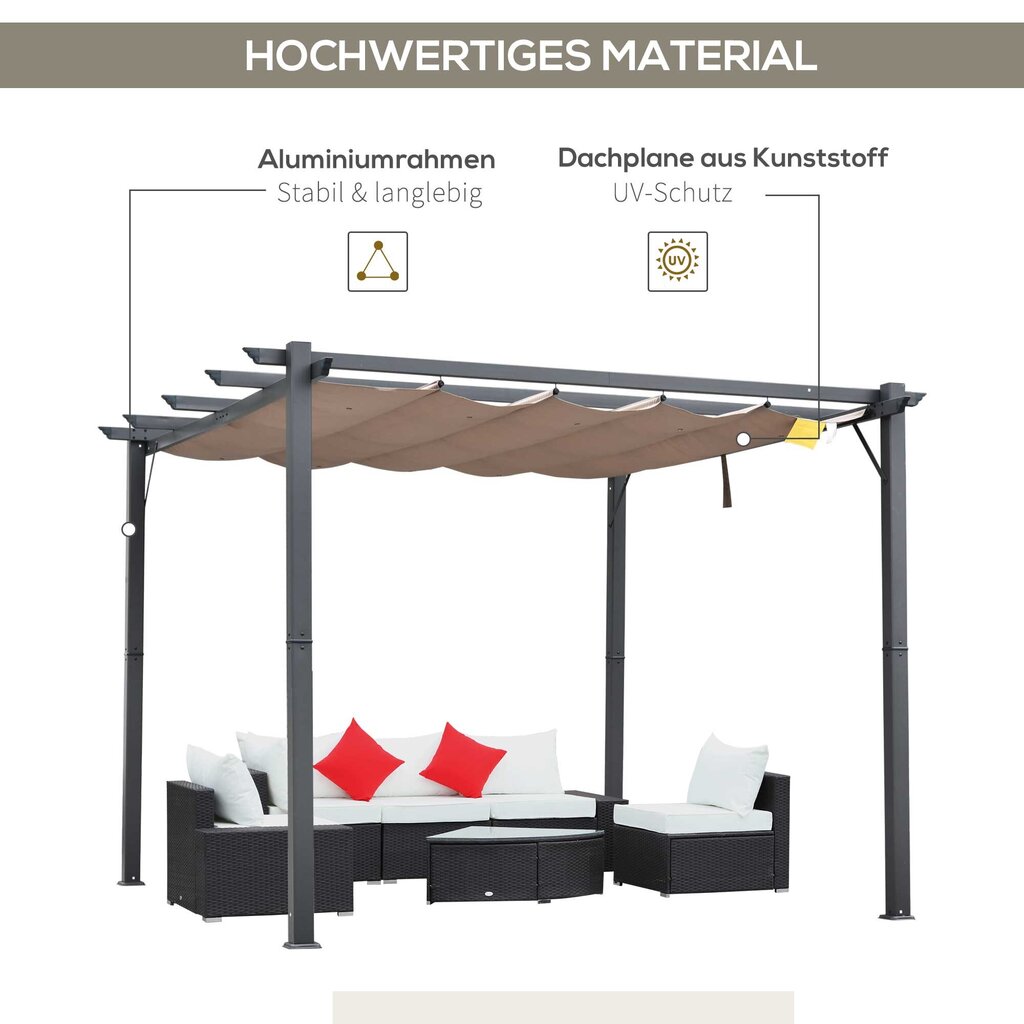 Outsunny pergola aiamaja katusepaviljon koos lükandkattega alumiiniumist söehall+kohvi pruun 3x3x2,23 m цена и информация | Varikatused ja aiapaviljonid | kaup24.ee