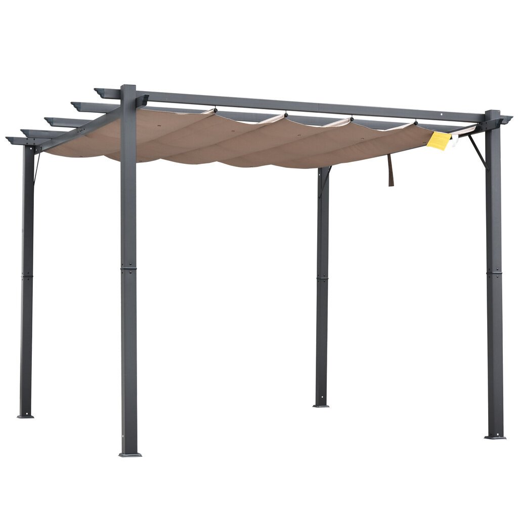 Outsunny pergola aiamaja katusepaviljon koos lükandkattega alumiiniumist söehall+kohvi pruun 3x3x2,23 m цена и информация | Varikatused ja aiapaviljonid | kaup24.ee