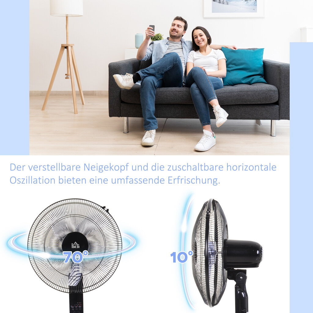 HOMCOM pjedestaalventilaator puldiga Reguleeritav kõrgus, 3 kiiruse seadistust, metall, reguleeritav kallutamisnurk цена и информация | Ventilaatorid | kaup24.ee