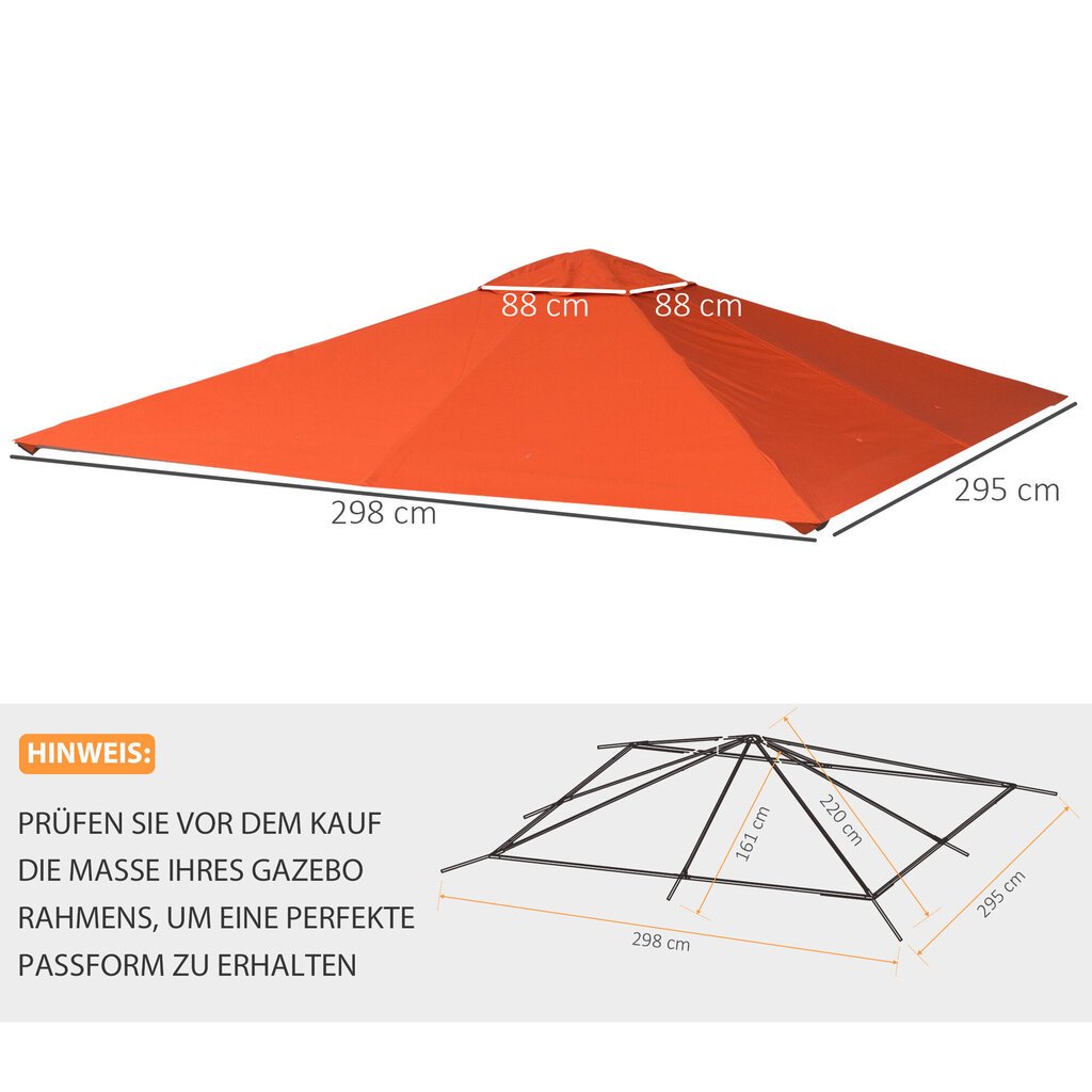 Outsunny asenduskatus päikesekaitsekatusega vaatetorni polüestrist, oranž, 2,98 x 2,95 m цена и информация | Varikatused ja aiapaviljonid | kaup24.ee