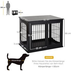 PawHut koerte kennel koerakuur laudisega, väike loomapuur siseruumidesse, MDF metall, must, 81x58.5x66 cm hind ja info | Pesad, kuudid | kaup24.ee