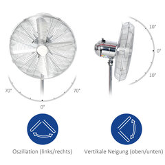 HOMCOM pjedestaalventilaator 120cm, reguleeritav kõrgus, 3 kiirustasemet, reguleeritav kaldenurk, teras, hõbedane hind ja info | Ventilaatorid | kaup24.ee