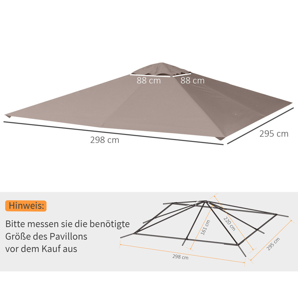 Outsunny lehtmaja katus, asenduskatus lehtmaja jaoks, lehtmaja kate, polüestrist päikesekaitse, beež, 2,98 x 2,95 m hind ja info | Varikatused ja aiapaviljonid | kaup24.ee