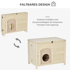 PawHut koerte kennel Kokkupandav koeramajas, täispuidust, naturaalne, 78x51x62cm hind ja info | Pesad, kuudid | kaup24.ee