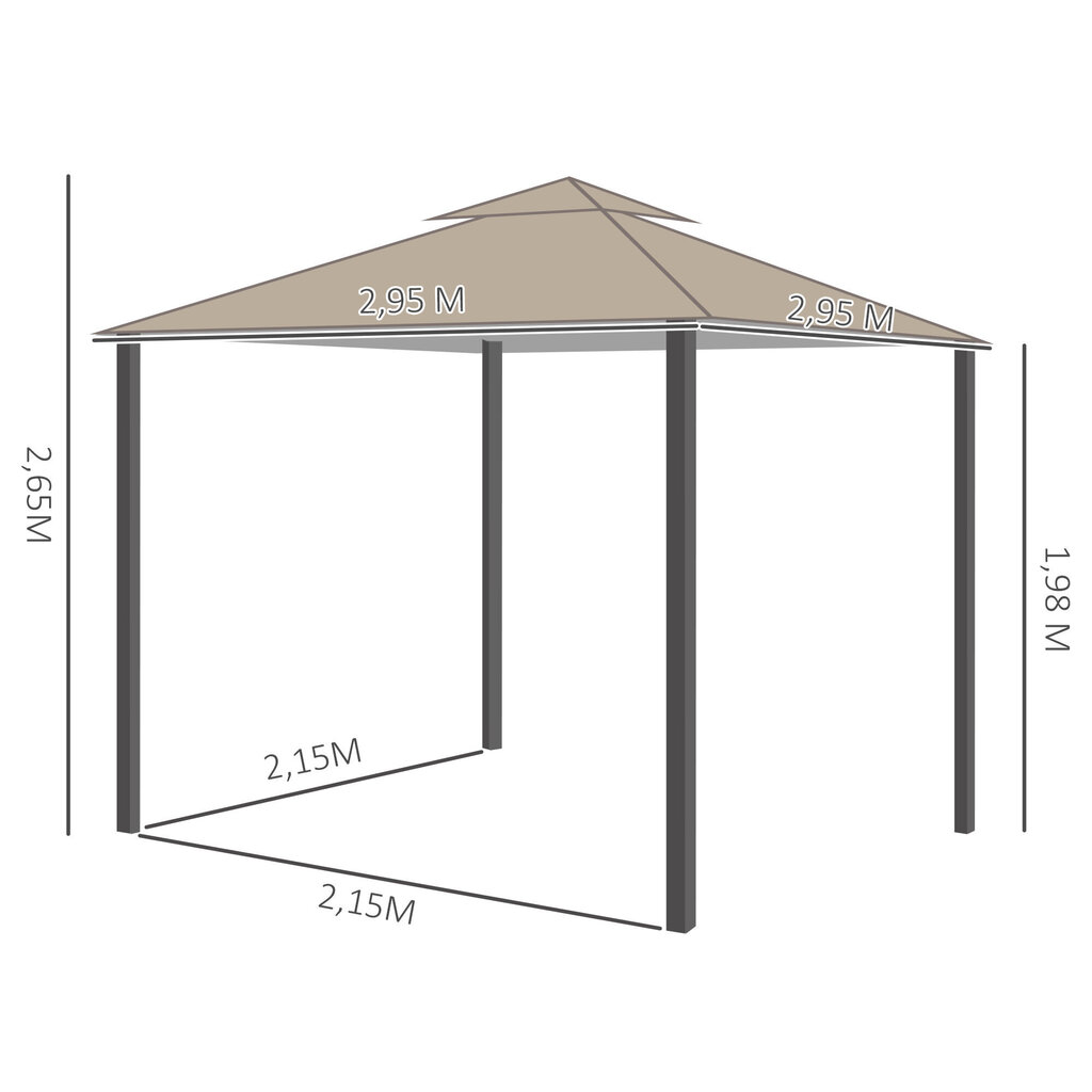 Outsunny aiamaja paviljon paviljon ca. 3 x 3 m kahekordne katus peotelk telk telk 4 x topelt külgpaneelid veekindel UV kaitse metallist polüester kreemne hind ja info | Varikatused ja aiapaviljonid | kaup24.ee