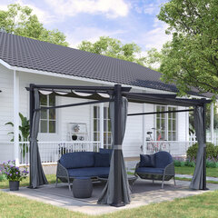 Outsunny Pergola 2,97 x 2,95 m Vetthülgav paviljon päikesekatusega ja külgmiste sektsioonidega, terrassikatusega, aiamööbel, polüester tumehall hind ja info | Varikatused ja aiapaviljonid | kaup24.ee