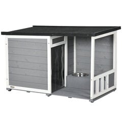 PawHut koerte kennel terrassiga kuusepuidust koeramajas, 2 kausi ja asfaldist katus, ilmastikukindel, hall, 103x62x60-66cm hind ja info | Pesad, kuudid | kaup24.ee