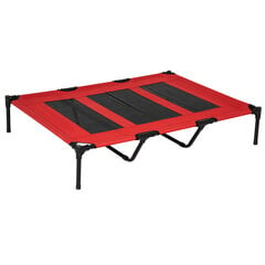 PawHut koeravoodi Raised pet bed, koeravoodi, magamiskoht suurtele koertele, metallist, Oxford, punane hind ja info | Pesad, kuudid | kaup24.ee