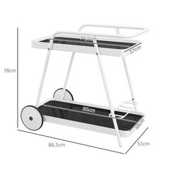 Outsunny väljas serveerimiskäru 2-korruseline käru veiniriiuliga, terasraam, must+valge, 86.5x51x78cm hind ja info | Aiakärud | kaup24.ee