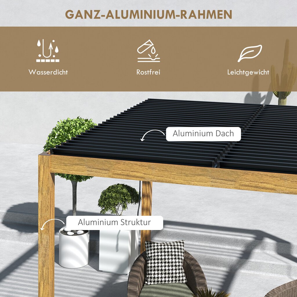 Outsunny pergola, u. 3 x 3 m paviljon, aiapaviljon, UV-kaitse, reguleeritava katusega terrassikate, õue, rõdule, alumiinium, loodusele hind ja info | Varikatused ja aiapaviljonid | kaup24.ee