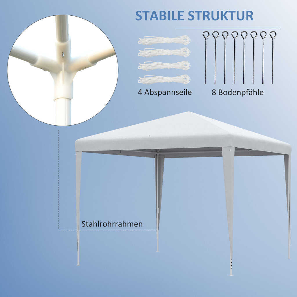 Outsunny stabiilne peotelk 2.7x2.7m klikisüsteemiga PE-plaat terasraamiga valge цена и информация | Varikatused ja aiapaviljonid | kaup24.ee