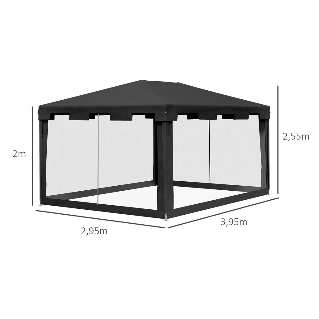 Outsunny aiamaja peotelk ca 4 x 3 m aiamaja aiamaja telk telk võrkudega külgseinad rõdule, terrassile, metallist PE tumehall цена и информация | Varikatused ja aiapaviljonid | kaup24.ee