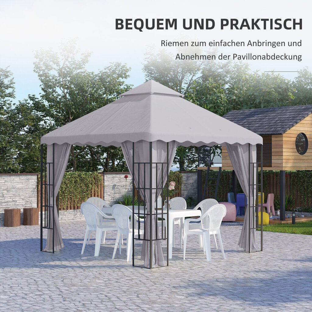 Outsunny asenduskatus u. 3 x 3 m paviljonikatus aeda, asenduskate topeltkatus aiatelgile, aiapaviljon, helehall цена и информация | Varikatused ja aiapaviljonid | kaup24.ee