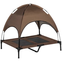 PawHut Raised Dog Bed Outdoor Canopy hingav taffeta kangas Coffee 92x76x90cm hind ja info | Pesad, kuudid | kaup24.ee