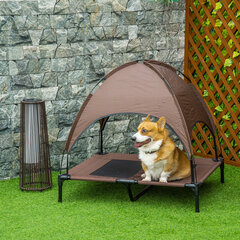 PawHut Raised Dog Bed Outdoor Canopy hingav taffeta kangas Coffee 92x76x90cm hind ja info | Pesad, kuudid | kaup24.ee