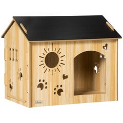 PawHut puidust koerte kennel väike loomamaja ventilatsiooniavadega koeramaja katusega koerakoobas siseruumides MDF tamm + must 69 x 50 x 58,5 cm hind ja info | Pesad, kuudid | kaup24.ee