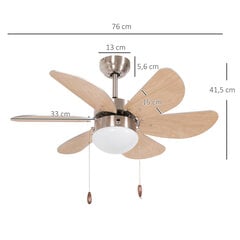 HOMCOM LED-valgustusega laetalentilaator 16W Laevalamp koos ventilaatoriga, rippvalgusti, 6 pöördlaba, elutuppa, pöökpuit hind ja info | Ventilaatorid | kaup24.ee