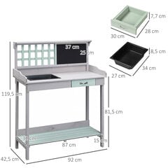 HOMCOM Istutuslaud Aianduslaud Lillelaud sahtli ja vanniga aeda Kuusepuust mündiroheline + hall 92 x 42,5 x 119,5 cm hind ja info | Aiatööriistad | kaup24.ee