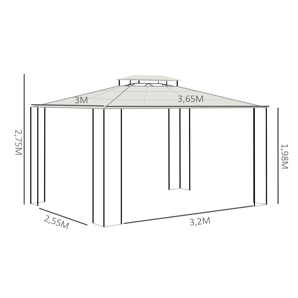 Outsunny aiapaviljon päikesekattega Robustne paviljon, valmistatud polükarbonaatplaadist, UV-kaitsega, vetthülgav, pruun+valgushall, 3,65x3x2,75m hind ja info | Varikatused ja aiapaviljonid | kaup24.ee