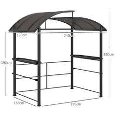 Outsunny grillipaviljon leegikaitse katus BBQ paviljon 2 riiulit UV kaitse pergola aed rõdu teras PC tumehall 240x150x230cm hind ja info | Varikatused ja aiapaviljonid | kaup24.ee