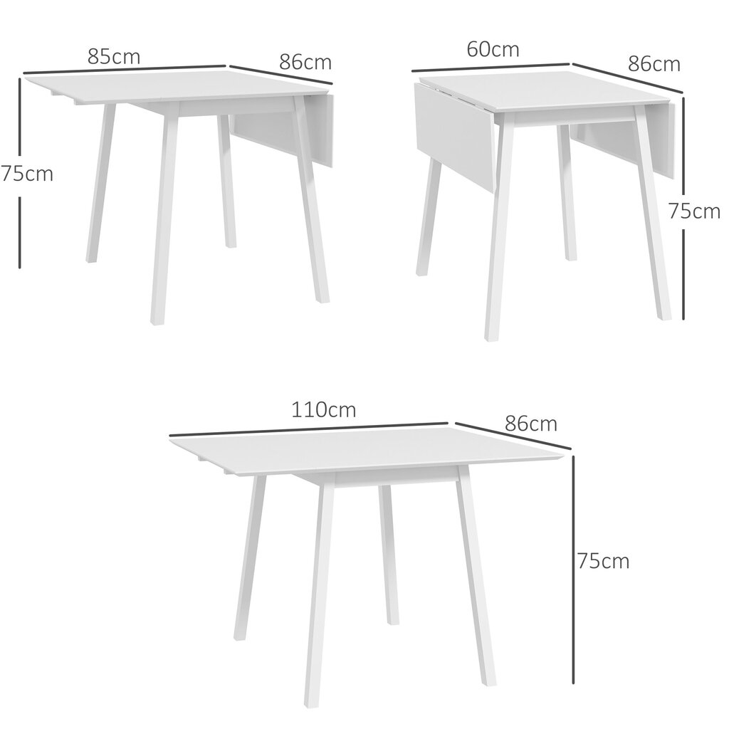 Kokkupandav söögilaud HomCom, 110 x 86 x 75 cm, valge цена и информация | Köögi- ja söögilauad | kaup24.ee