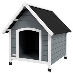 PawHut puidust koerte kennel koeramaja väike asfaltkattega väljas korrosioonikindel koerakoobas eemaldatava põrandaga keskmise suurusega koertele hall 75 x 88 x 82 cm hind ja info | Pesad, kuudid | kaup24.ee