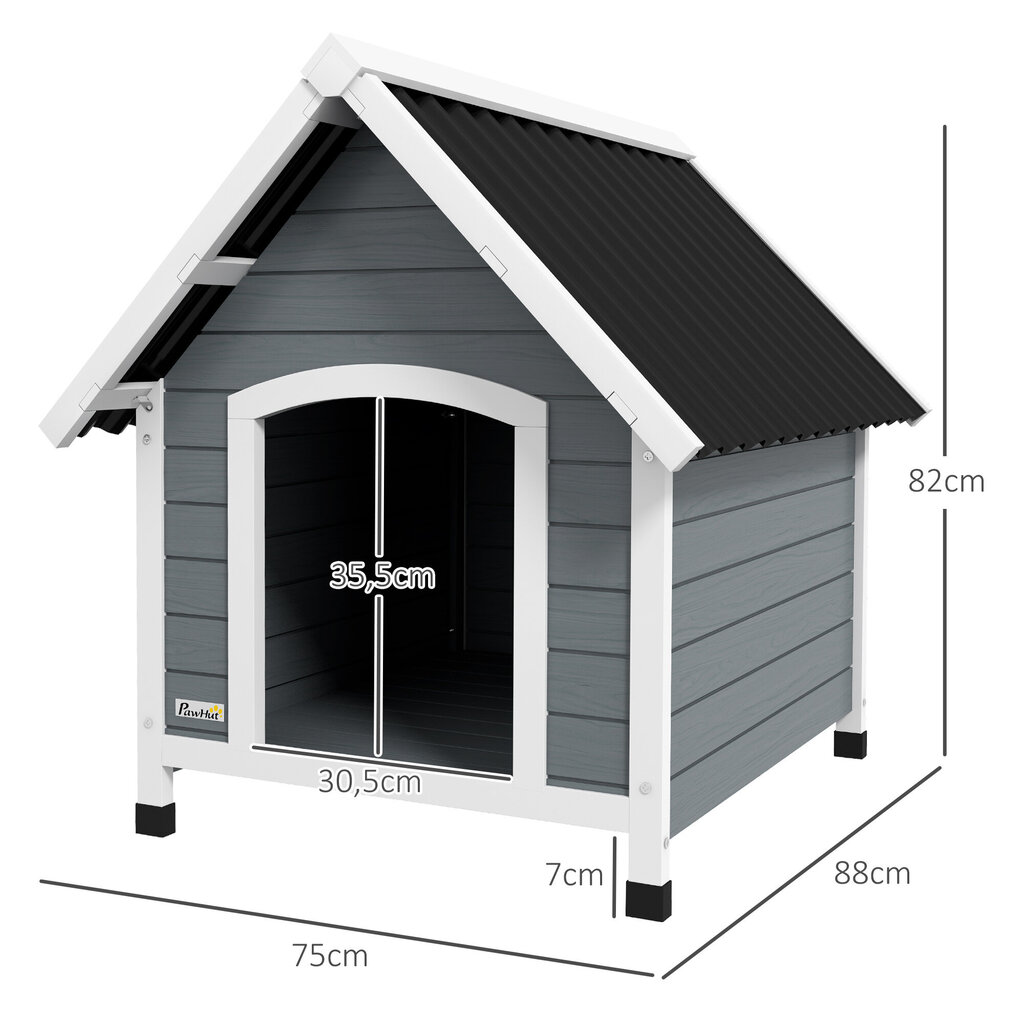 PawHut puidust koerte kennel koeramaja väike asfaltkattega väljas korrosioonikindel koerakoobas eemaldatava põrandaga keskmise suurusega koertele hall 75 x 88 x 82 cm hind ja info | Pesad, kuudid | kaup24.ee