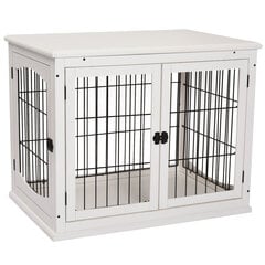 PawHut koera kennel koeramaja transpordiboks väike loomapuur siseruumidesse koera kasti lemmiklooma puur lemmiklooma MDF metall valge 81 x 58,5 x 66 cm hind ja info | Pesad, kuudid | kaup24.ee