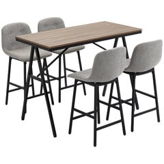 HOMCOM Baarilaud baaritooliga, 5-osaline söögikomplekt, köögilaud, bistroolaua 4 tooliga, baarilaua komplekt, metall, helepruun, 120 x 60 x 91 cm hind ja info | Köögi- ja söögilauad | kaup24.ee