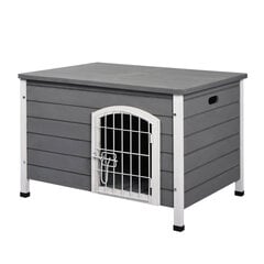 PawHut koerte kennel Veekindel uksega koeramaja, võrega kast väljas, kuusk, hall, 80x55x53,5 cm hind ja info | Pesad, kuudid | kaup24.ee